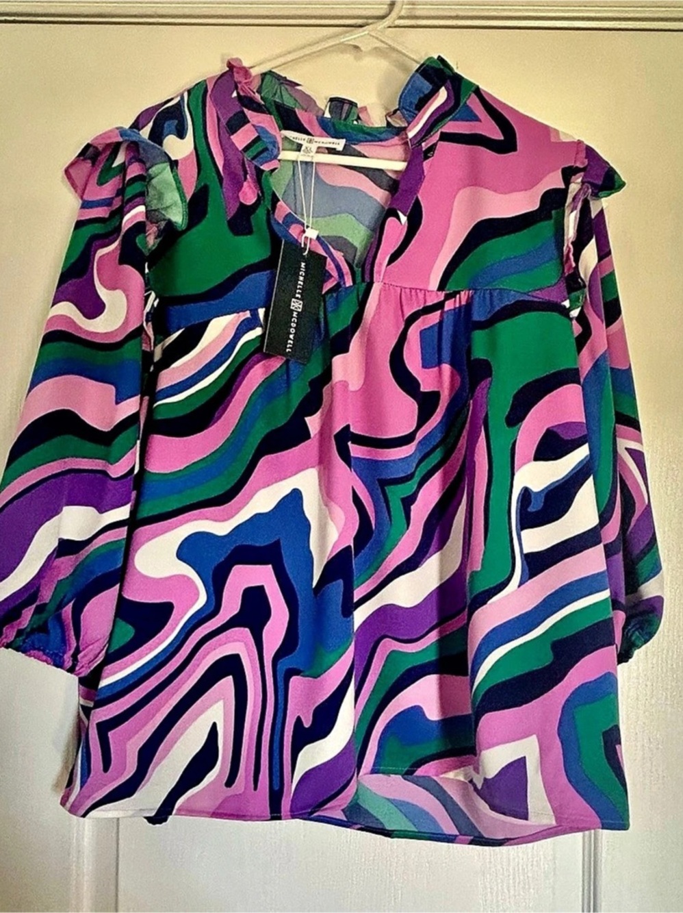 Michelle McDowell Abstract Blouse in Pink & Green Size XL NWT